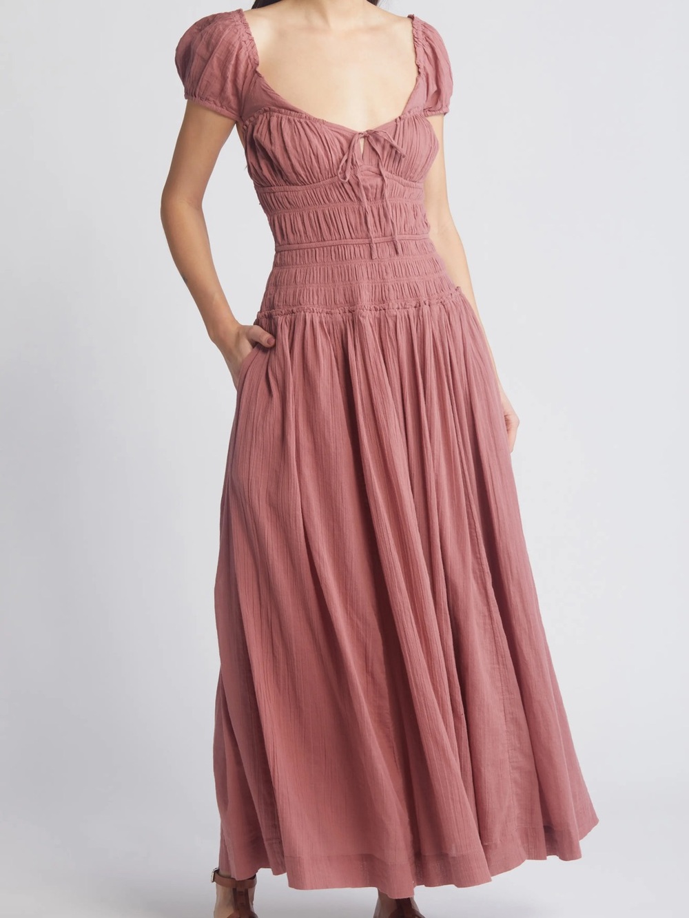 Free People Mauve Pink Maxi Dress with Smocked Bodice